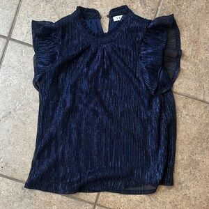THML Shimmering Navy Blouse with Ruffled Sleeves